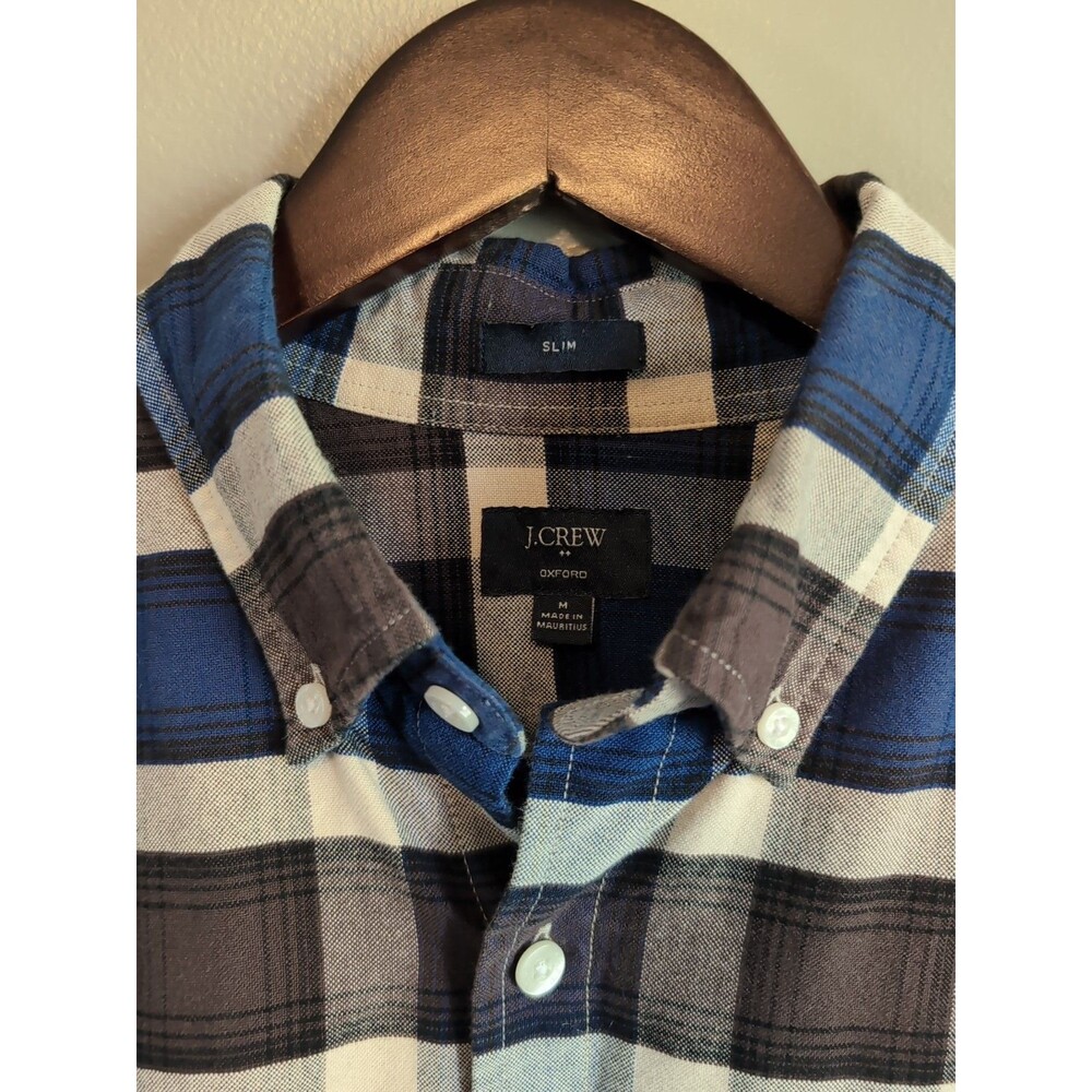 J.Crew Mens Medium Slim Fit Oxford Shirt Brown Blue Check Button Down LS